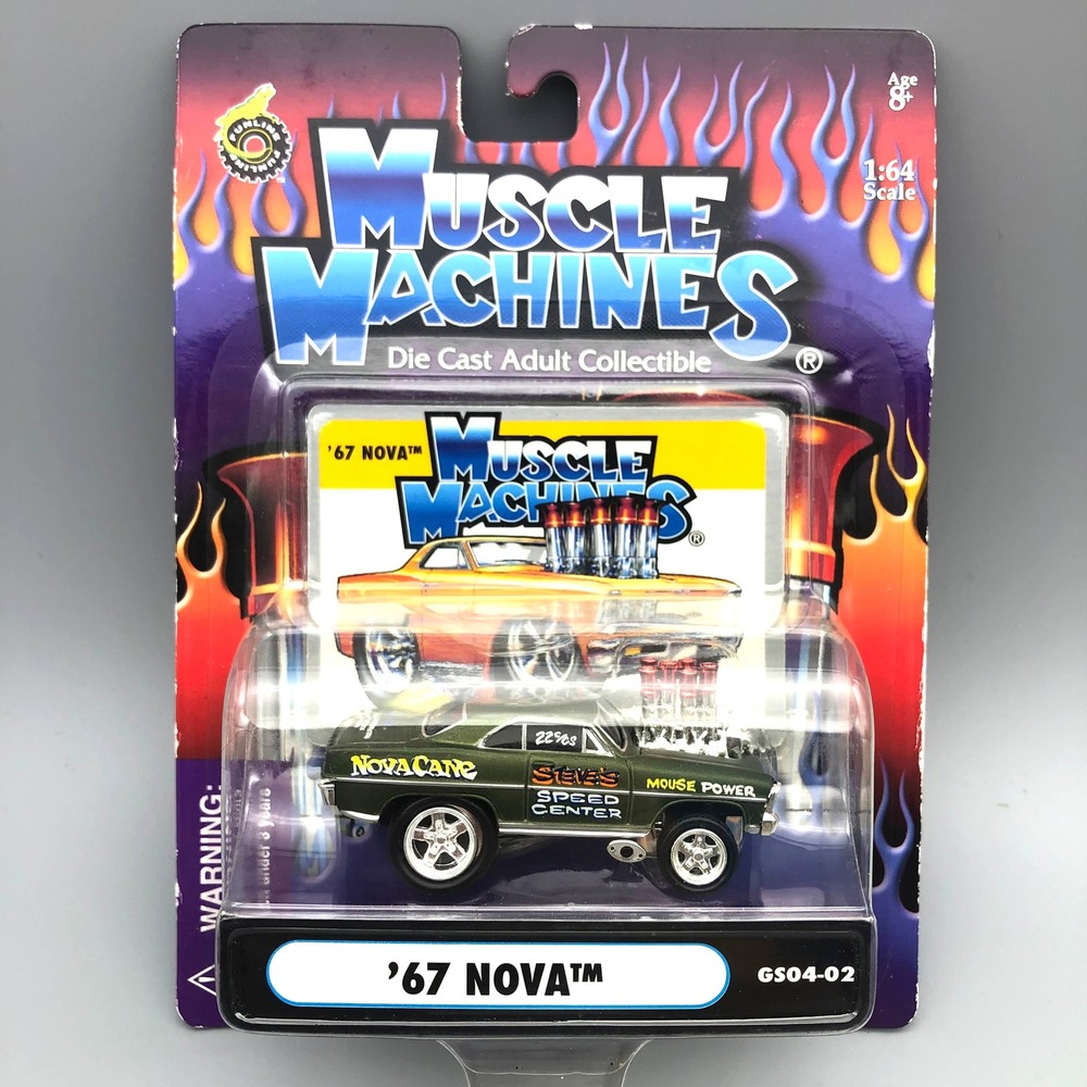 Muscle Machines 67 Nova Green Gasser Chevrolet Diecast 1/64 Scale Car Nova Cane